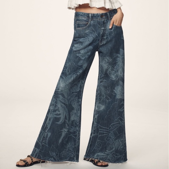 Pilcro Denim - Pilcro Blue Floral Wide-Leg Flare Jeans